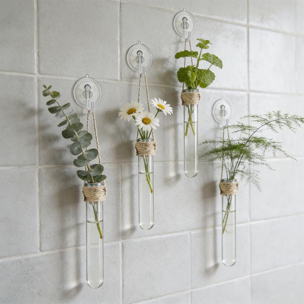Wall-mounted Test Tube Vase Hemp Rope Hanging Hydroponic Set Simple Nordic Style Punch-free Installation Creative Wall Decoration Home Living Room Soft Decoration