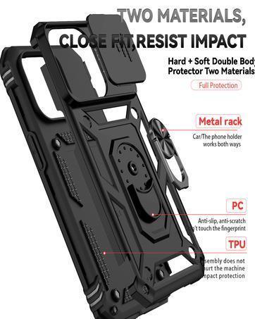 SunStory Compatible with iPhone 15 Case with HD Screen Protector & Slide Camera Cover & Rotated Ring Kickstand, [Military-Grade] Phone Case for iPhone 15,Red