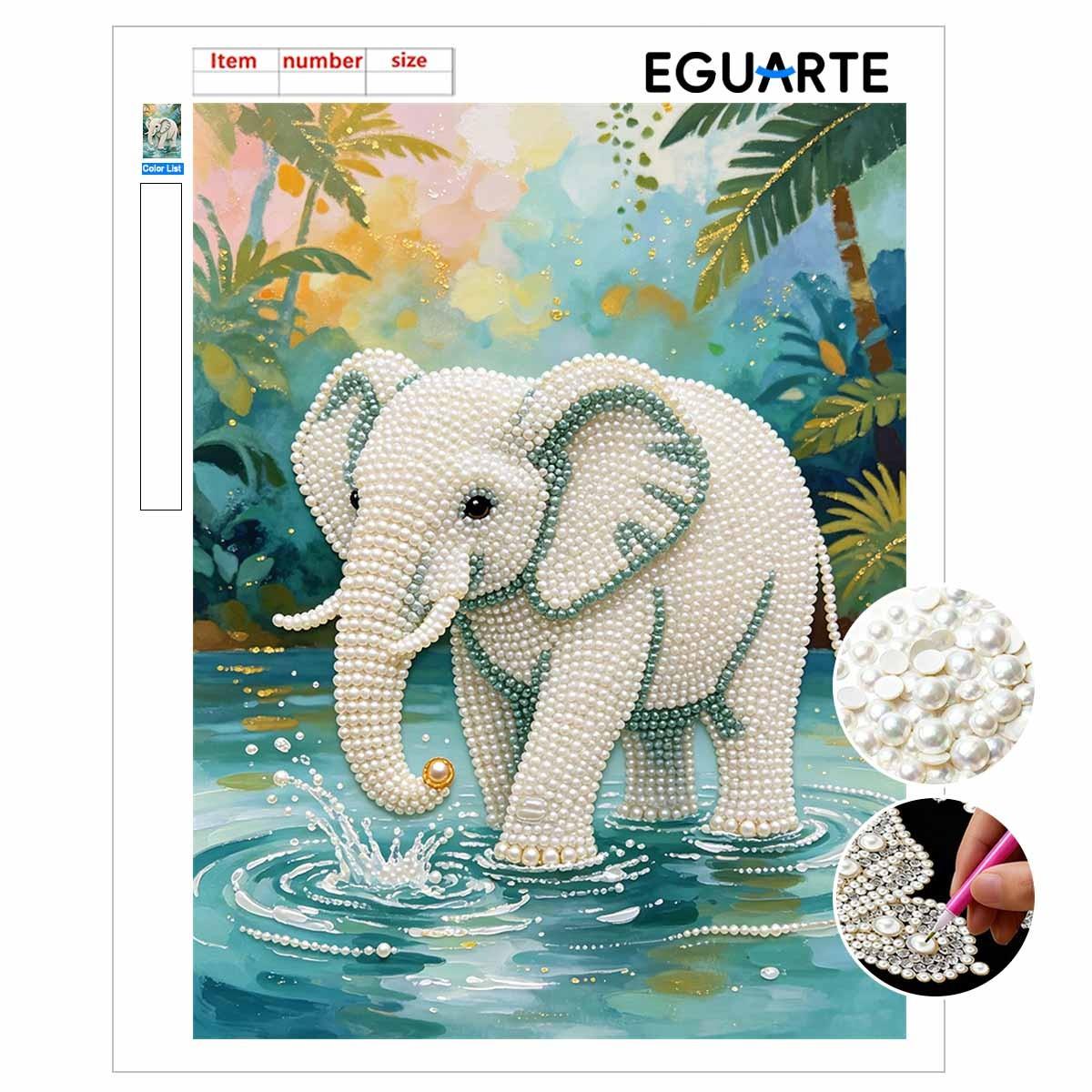 DIY Pearl Painting Kit, Frameless Elephant Design, Self-Stick Canvas with Tools, Home Wall Art, 3D Mosaic, Cross Stitch Set, Gift for Friends