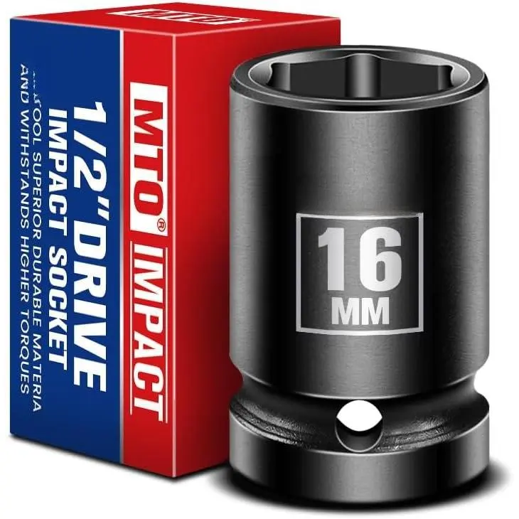 1/2" Drive 16mm Shallow  Socket, 6-Point Metric Socket for Automotive Maintaince, CR-V Steel Meets ANSI Standards