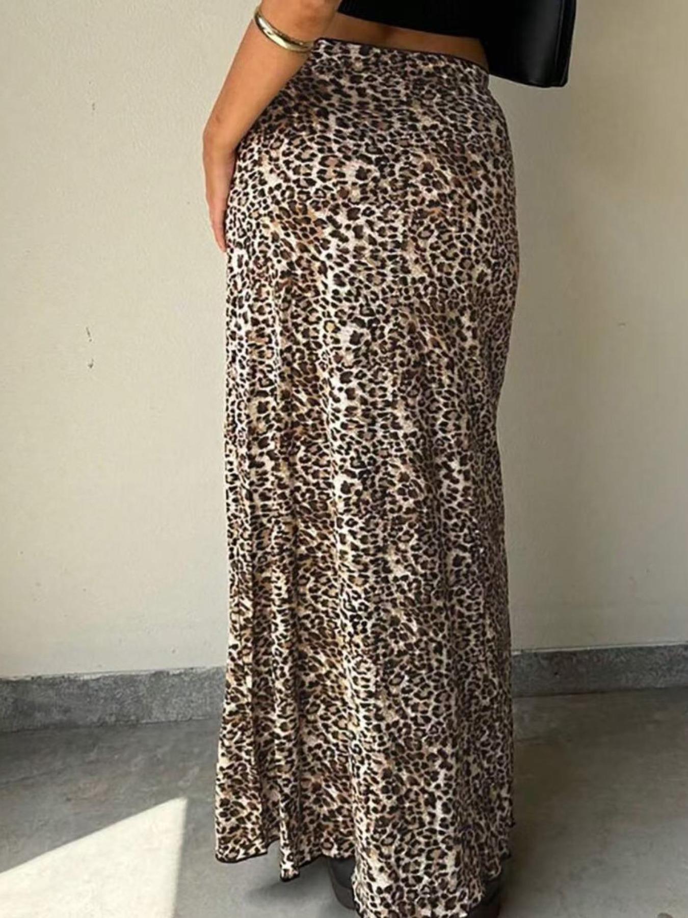 Women's Leopard Print High Waist Skirt, Elegant Stretchy  Skirt for Party Vacation & Street Style, Ladies Bottoms for Summer, Street Fashion Skirt