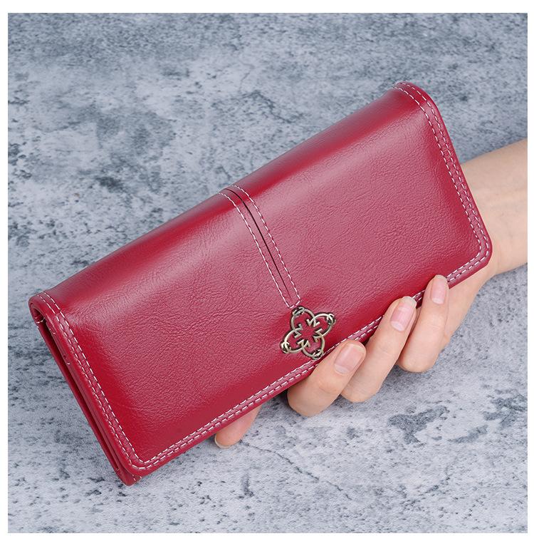 New stylish and simple women's soft leather long zipper wallet with multiple card slots and cute design