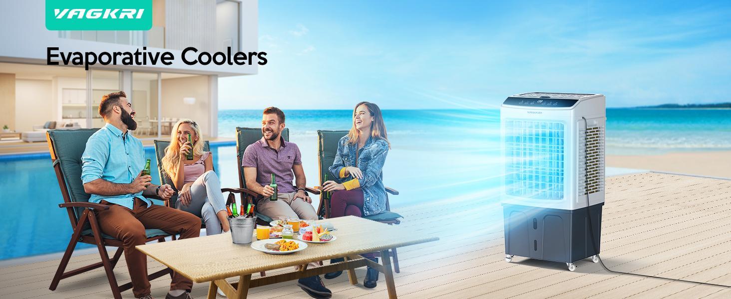 Evaporative Air Cooler, VAGKRI 2100-3000CFM Swamp Cooler, 120&deg;Oscillation Air Cooler with Remote Control, 24H Timer, 3 Modes & Wind Speeds for Outdoor Indoor Use, 9.2Gallon-12Gallon