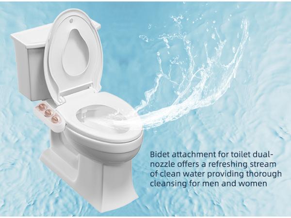 Hibbent Bidet Attachment for Toilet with Self Cleaning Dual Nozzle, Hot and Cold Water Spray Non-Electric Mechanical Toilet Seat Bidet for Rear or Female Washing Sanitizing, Rose Gold Hibbent Bidet Attachment for Toilet with Self Cleaning Dual Nozzle, Hot and Cold Water Spray Non-Electric Mechanical Toilet Seat Bidet for Rear or Female Washing Sanitizing, Rose Gold