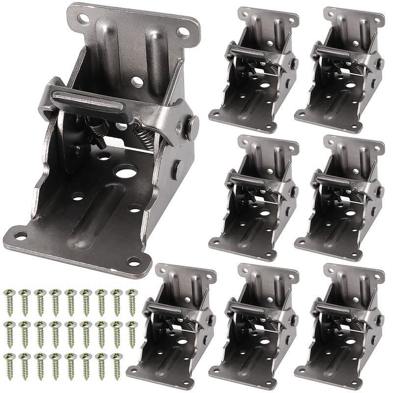 8 Pack Foldable Self Lock Hinges with Mounting Screws, Rigid Folding Brackets Table Leg Support Bracket for Folding Table Leg Bed Feet, Folding Shelf Brackets, Folding Table Bracket, Black, Stainless Steel Bracket