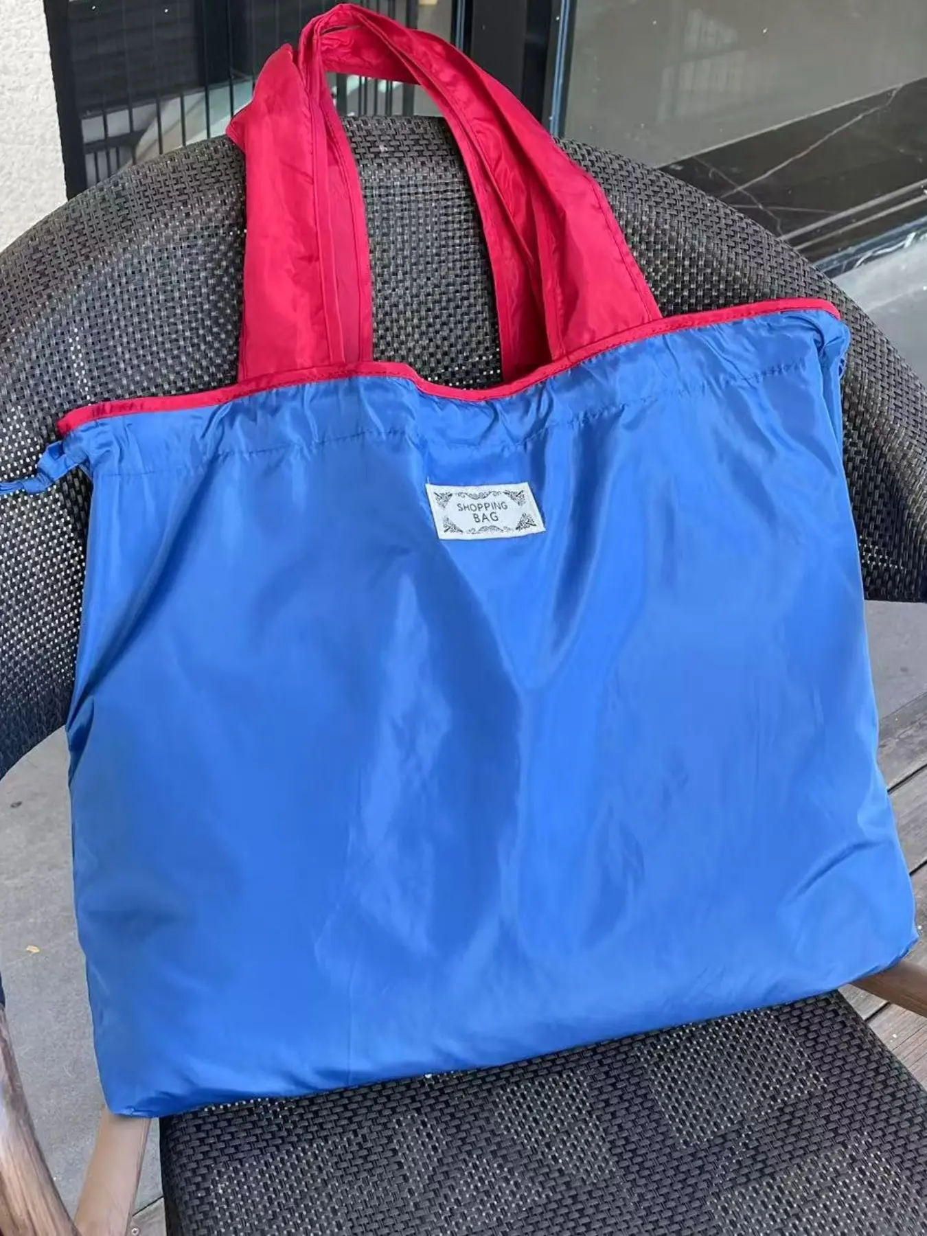 Foldable Drawstring Shopping Bag, Waterproof Nylon, Large Capacity, Casual Style, Reusable, Multi-Color, Ideal for Travel and Daily Use, Reusable Shopping Bags