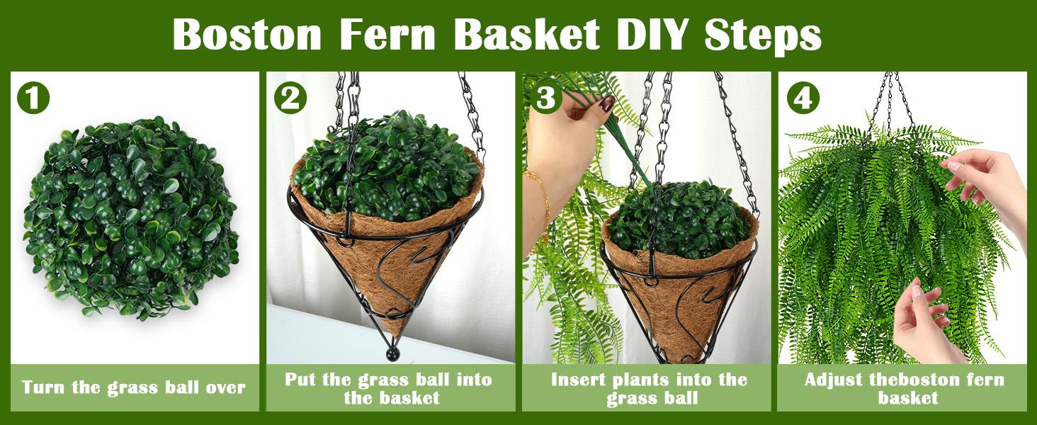 Fake Plant Artificial Fern Baskets 2 Set Fake Ferns Plants Artificial 23.6" Artificial Ferns for Outdoors Front Porch Home