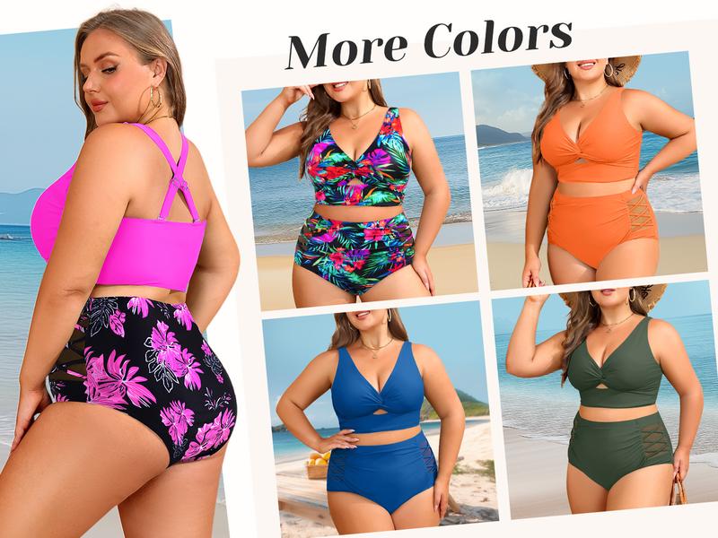 Yonique Women's Plus Size Two Piece Swimsuits - High Waisted Bikini Tummy Control Bathing Suits 2025 Twist Knot Swimwear Yonique Women's Plus Size Two Piece Swimsuits - High Waisted Bikini Tummy Control Bathing Suits 2025 Twist Knot Swimwear