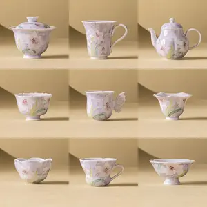 Handmade New Oriental Chinese Ceramic Tea Cup Set, Hand-Painted Lotus Teacup, High-End Gongfu Tea Set, Master Cup Single Cup