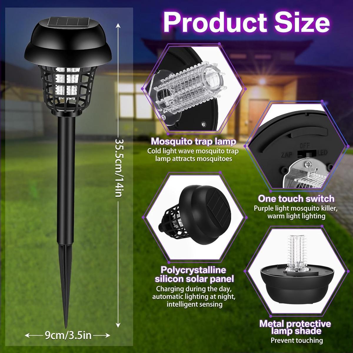 4PCS Solar Bug Zapper Lights Outdoor, 2-in-1 Mosquito Killer and Garden Pathway Lights, Waterproof Solar Powered Insect Trap with Auto Dusk to Dawn Lighting, Cordless Fly, Gnat and Moth Control for Backyard, Patio, Lawn, Camping and Outdoor Living