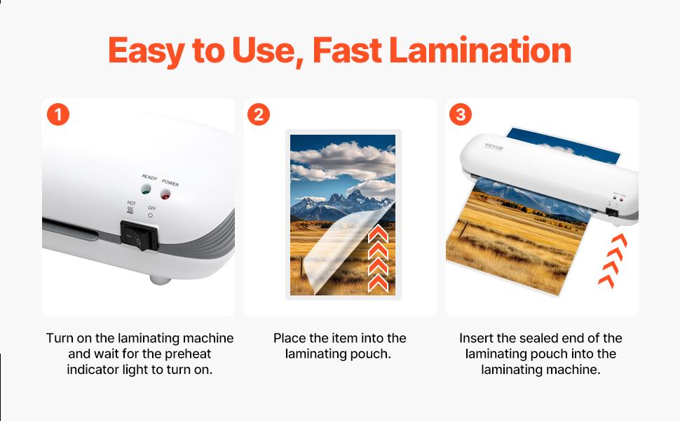 VEVOR Laminator Machine, Thermal Laminator for Max A4 Paper Size, 3-4 min Quick Warm Portable Laminator, 3-5 mil Thickness, Ideal for Home, Office, Business, or School Supplies, White+ Grey
