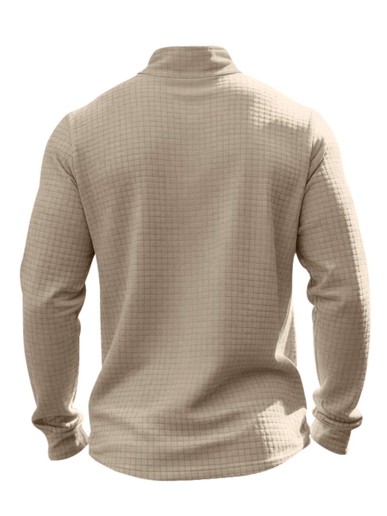 Men's Autumn and Winter Solid Color Waffle Weave Ice Hockey Sweatshirt, Regular Fit Leisure Zipper Placket Long Sleeve Outdoor Sports Clothing, S-3xl