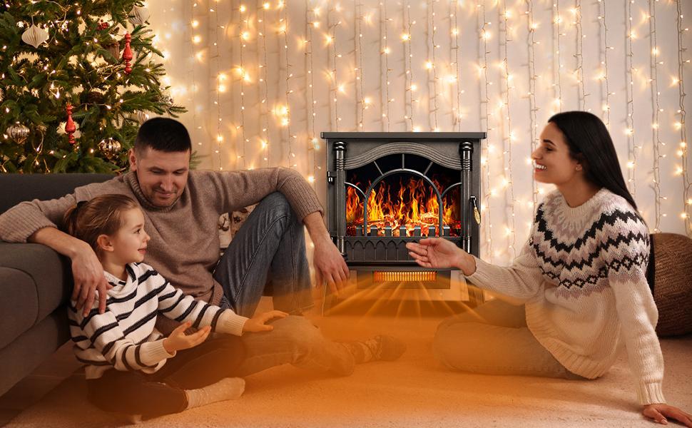 COWSAR Electric Fireplace Stove, Freestanding Fireplace Heater with Realistic Flame, 1000/1500W Fireplace Heater, Overheating Safety Device, Thermostat, Adjustable Flame Brightness