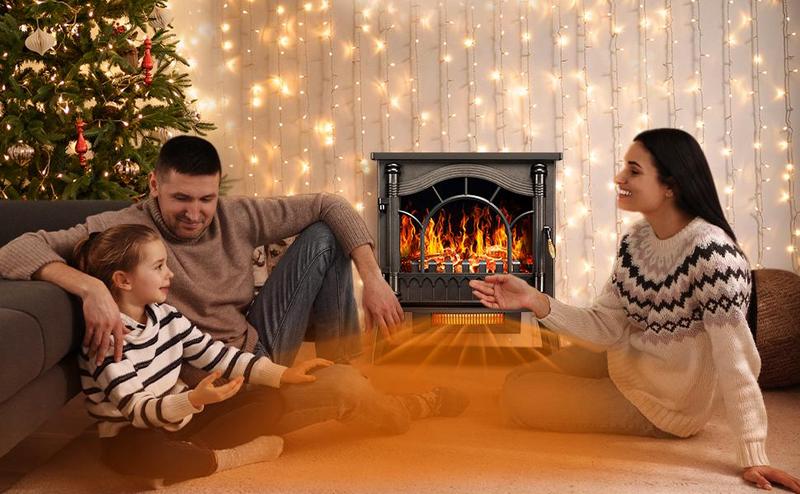 COWSAR Electric Fireplace Stove, Freestanding Fireplace Heater with Realistic Flame, 1000/1500W Fireplace Heater, Overheating Safety Device, Thermostat, Adjustable Flame Brightness
