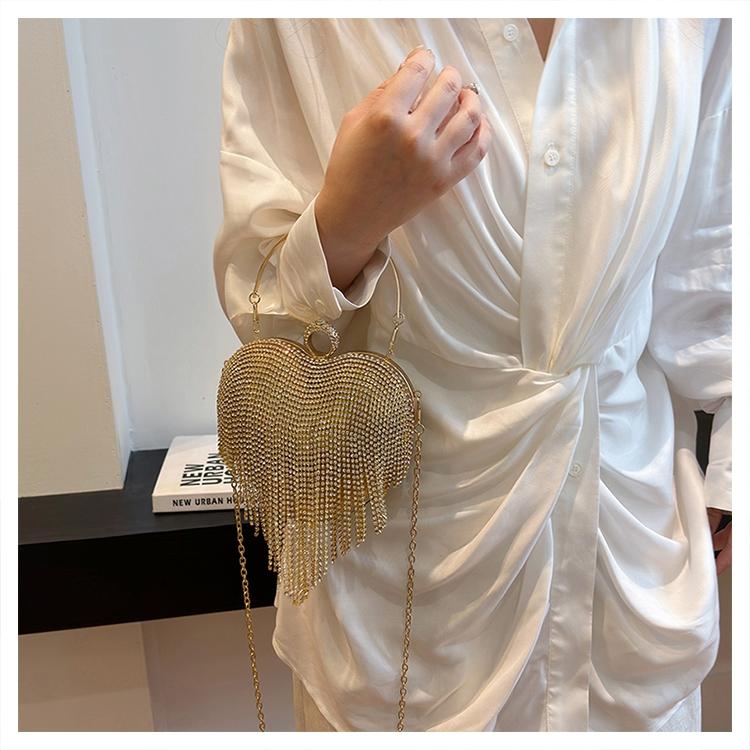 Heart-Shaped Evening Bag for Women, Tassel Sparkle Rhinestone Party Clutch, Elegant Prom Ballroom Handbag, Stylish Banquet Purse