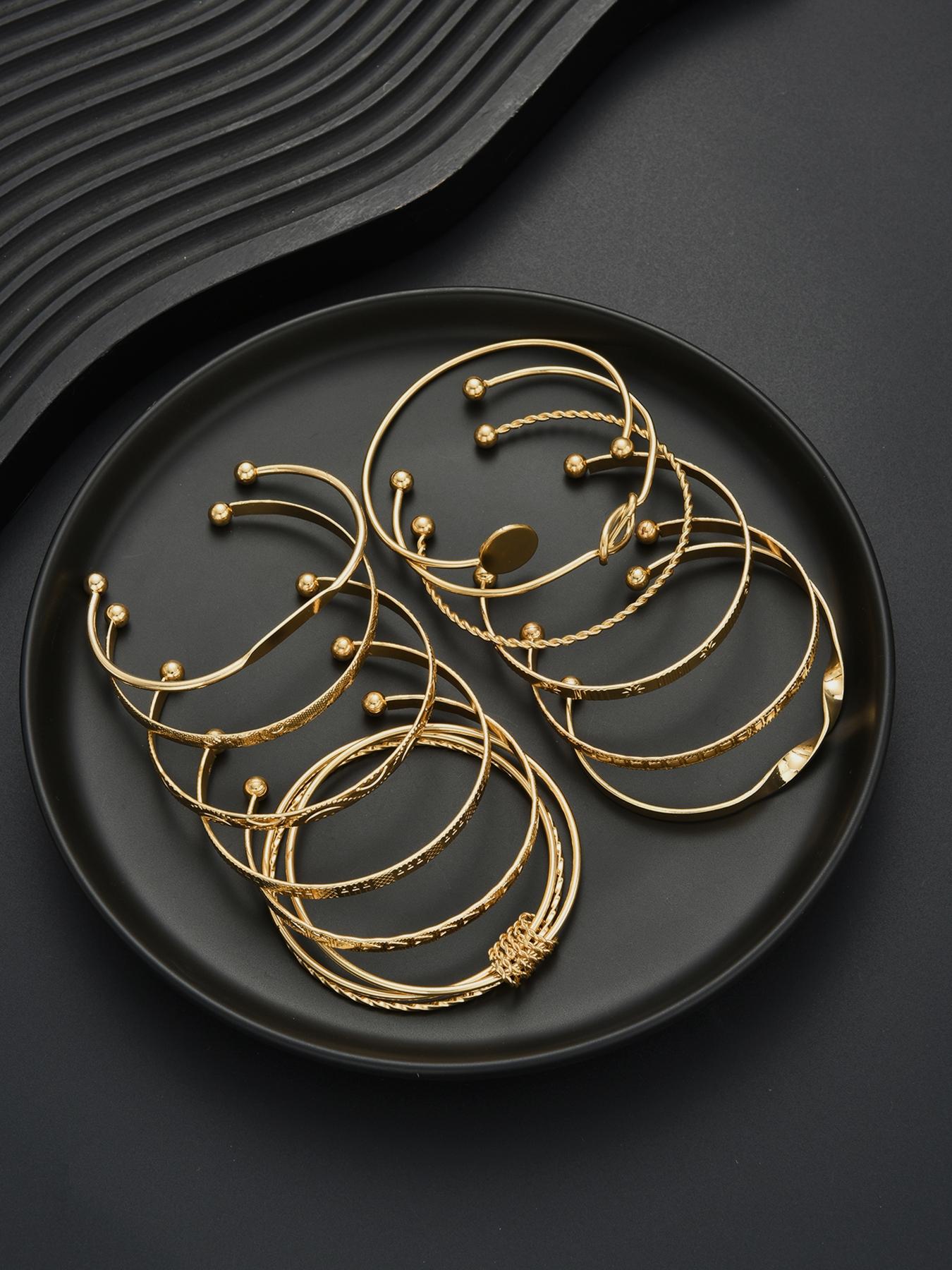 12-Piece Boho Style Women's Metal Bracelet Set, Trendy Stack Bangle, Adjustable Heart Pattern Design, Ideal Gift for Friends & Family