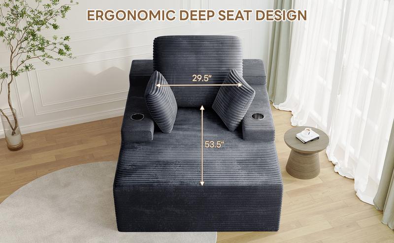 49" Oversized Chaise Lounge Sofa Bed with 2 Cup Holders & Storage Pocket - Plush Corduroy Upholstered, No Assembly Cloud Couch for Living Room, Bedroom, or Reading Nook 49" Oversized Chaise Lounge Sofa Bed with 2 Cup Holders & Storage Pocket - Plush Corduroy Upholstered, No Assembly Cloud Couch for Living Room, Bedroom, or Reading Nook