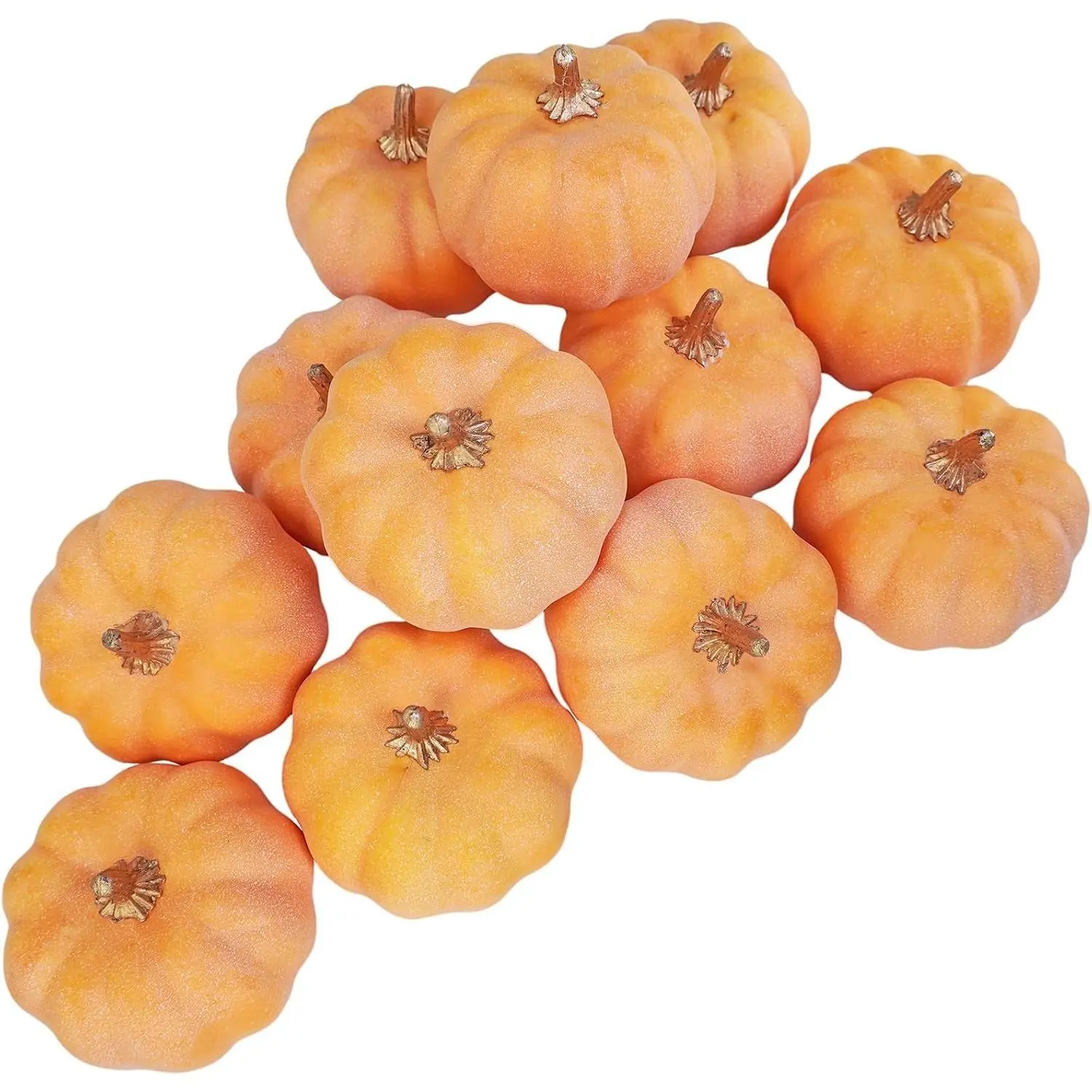 12 Pcs Small Artificial Orange Pumpkins Decorative Fall Pumpkins Rustic Harvest Pumpkins Foam Pumpkins for Gifts Wedding Baby Shower Thanksgiving Halloween Table Centerpiece Mantel Bowl Décor
