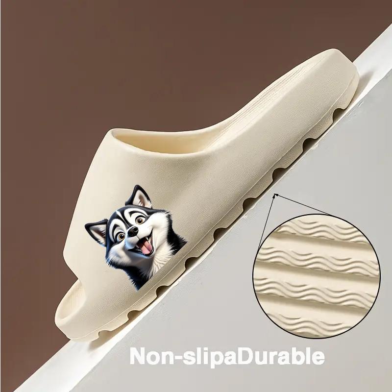 Cute Husky Dog Slippers Women Men Winter Warm Plush Indoor Home Non-slip Soft Sole Cartoon Animal Slippers for Adults Comfortable Fleece Lined House Shoes Gift