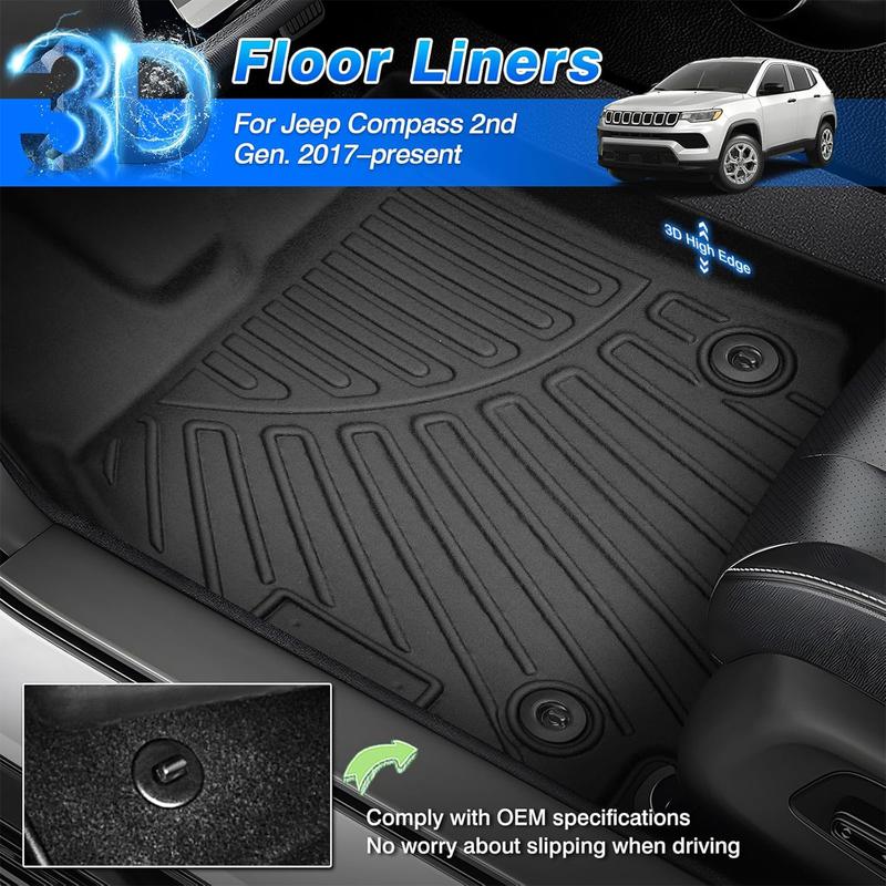 Canvcle Custom Fit Floor Mats & Trunk Mat for Jeep Compass 2017-2025 TPE Odorless All Weather Cargo Liners with Backrest Mat Anti-Slip Design Eco-Friendly Safe Materials Truck Accessories