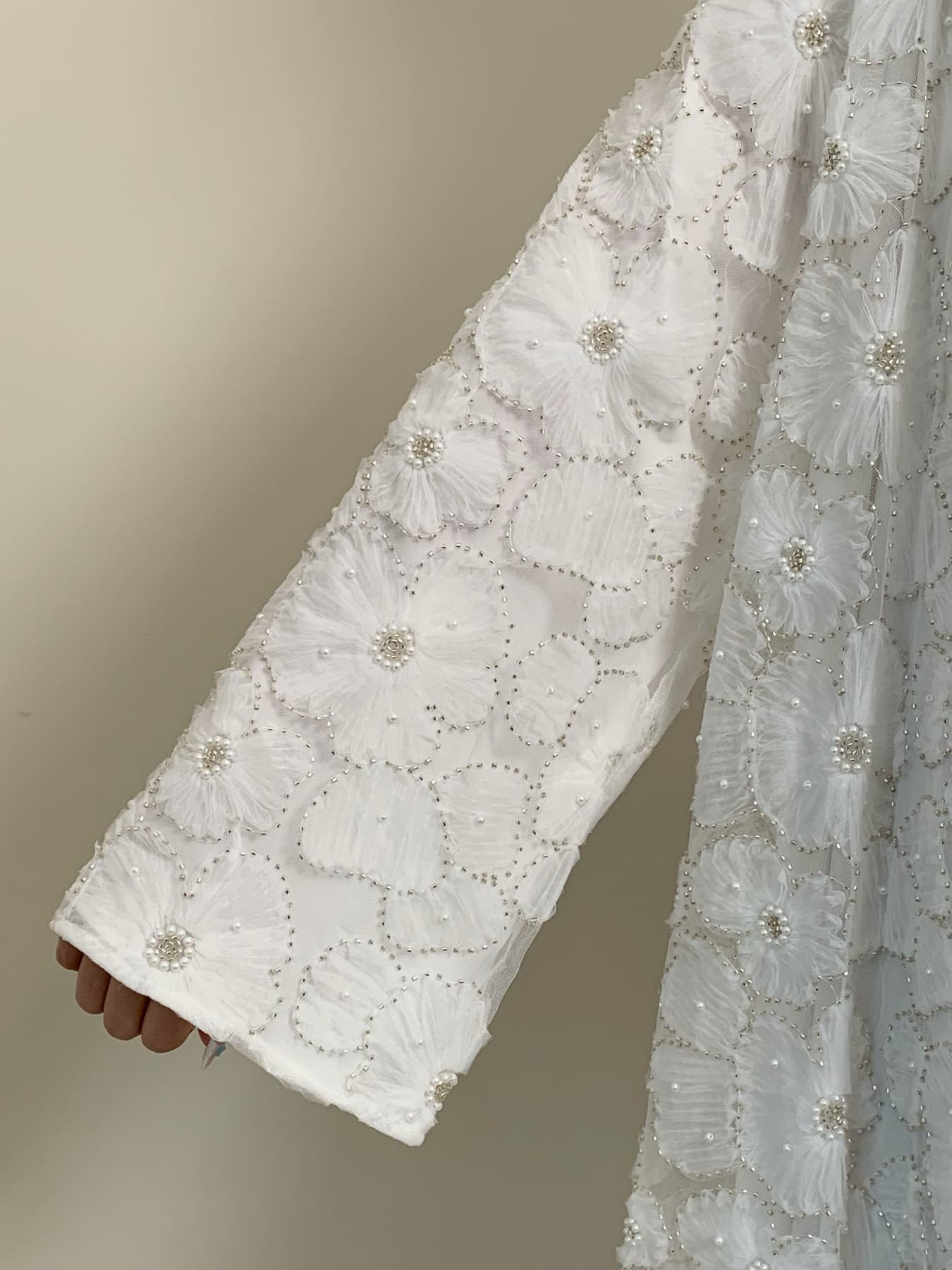 Women's Elegant Pearl Floral Beaded Abaya Hijab Set