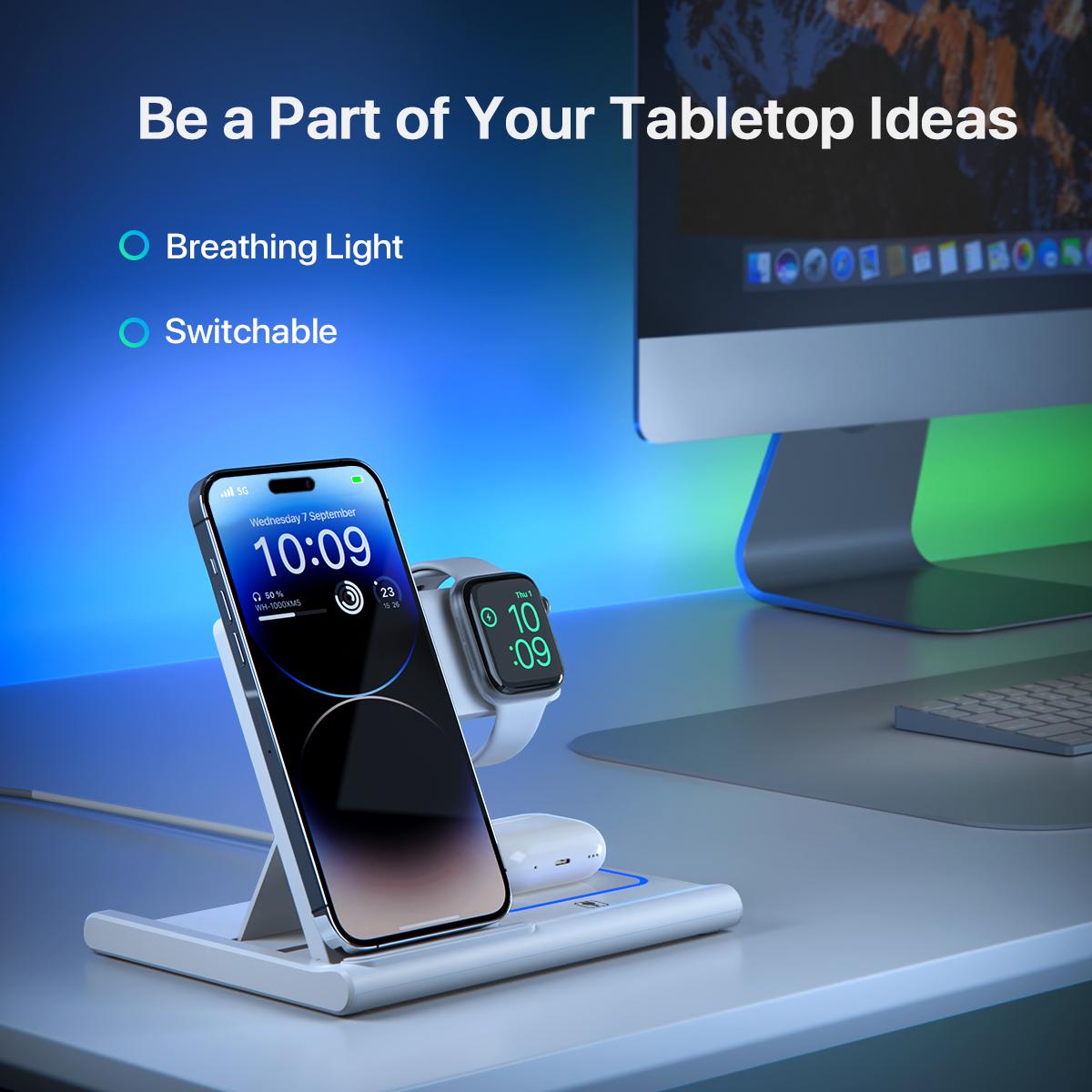 tiktok Real Wireless Charging Dock phone holder 3 in 1 Wireless Charger for iPhone 11Pro-16series& iWatch & AirPods- A Must-Have