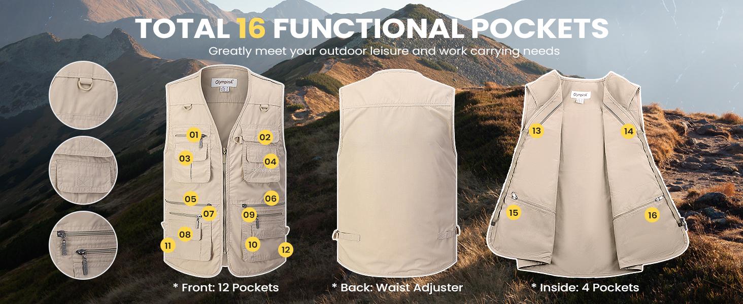 Gihuo Men's Fishing Vest Utility Safari Travel Vest with Pockets Army Green Beige Sleeveless Gilet Lightweight Breathable Waterproof Quick Dry Multi Pockets Casual Menswear Outdoor Tops Wetsuit Plain Shortsleeve Gihuo Men's Fishing Vest Utility Safari Travel Vest with Pockets Army Green Beige Sleeveless Gilet Lightweight Breathable Waterproof Quick Dry Multi Pockets Casual Menswear Outdoor Tops Wetsuit Plain Shortsleeve