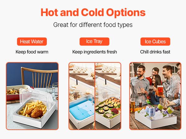 VEVOR Countertop Food Serving Display Container, 1x 1/2 Pan Stainless Steel Food Serving Tray, Buffet Condiment Dispenser Display Rack with Clear Lid Ice Tray, for Restaurant Hotel Kitchen Party