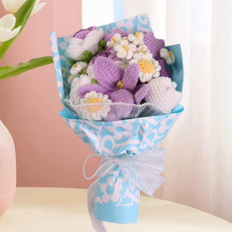 Handmade Crochet Flower Bouquet,Soft Touch Artificial Flower Bouquet, Decorative Flower forfamily, friends,Mother's Day Gifts, Anniversary ,Deals for you days Yarn Fruit