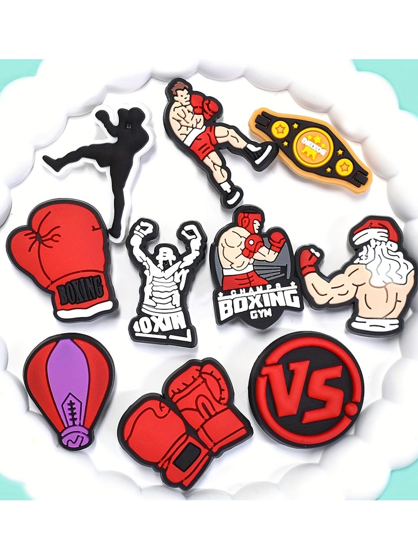 10pcs, plastic, red boxing series plastic shoe charms, boxer sandbag gloves with diverse patterns shoe accessories, holiday party gifts