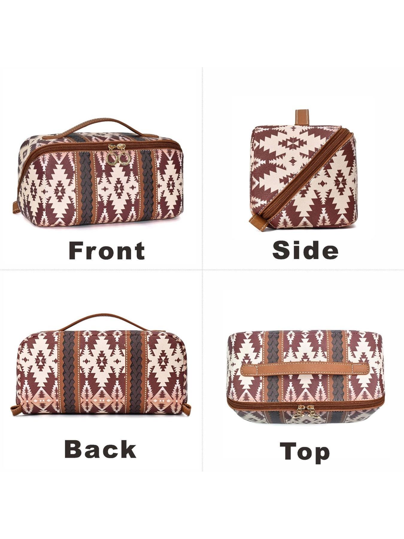 Boho Style PU Leather Cloud Pillow Makeup Bag, Large Capacity Handheld Makeup Case, Travel Wash Kit, Stylish and Functional