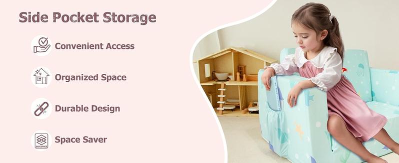 Kids Couch, 2-in-1 Toddler Sofa Fold Out, Soft Toddler Chair for Boys and Girls, Convertible Sofa to Lounger- Ideal for Napping, Reading, and Playing