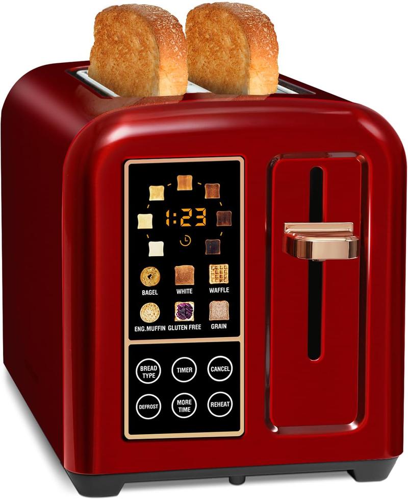 New Full Touch Toaster,Toaster 2 Slice, Stainless Toaster LCD Display&Touch Button, 50% Faster Heating Speed, 1.4'' Wide Slots Toaster, 4 Basic+More Timer Functions, Removable Crumb Tray wide slot kitchen  toaster Electric Bread Maker Toasting