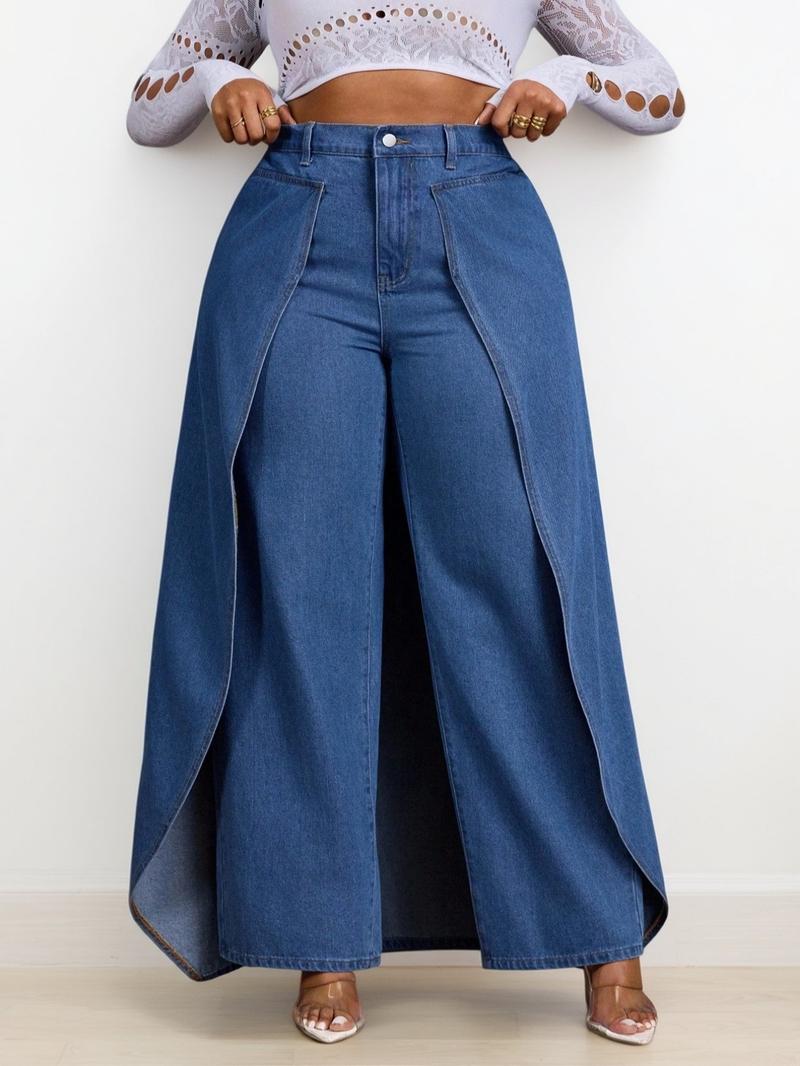 Women's Fashion Denim Jeans, Patchwork Design, Casual Style, Daily Wear, All-Season Women's Plus Size Jeans