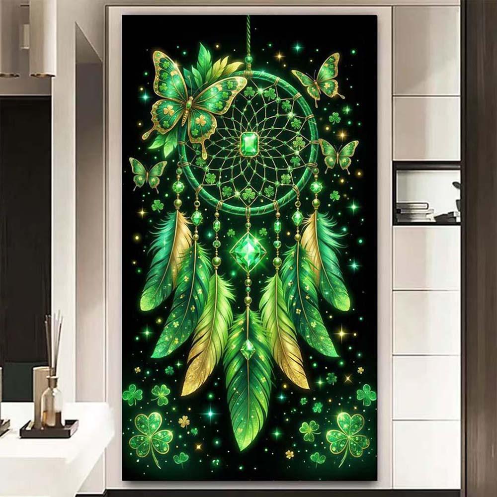 5D Diamond Painting Kit Full Round Drill Dreamcatcher, Butterfly, Green DIY Mosaic Wall Art, Beginner Craft Set (with tools), Home Wall Decoration Gift, Diamond Art Kit