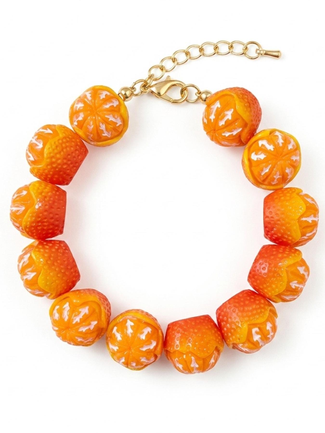 1pc Colorful Fruit Beaded Bracelet for Women, Handmade Mini Fruit Charm Bracelet, Lemon Cherry Acrylic Beads, Dopamine, Casual Trendy Jewelry, Summer Beach Vacation Bracelet, Y2K Kawaii Accessory, Adjustable Gift for Girls