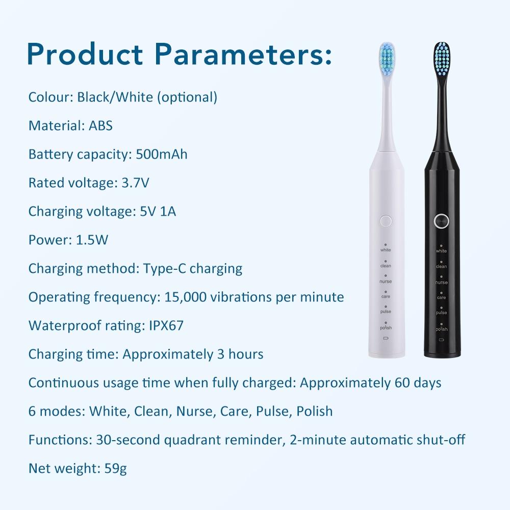 Electric Toothbrush,  With 4 Replacement Brush Heads 6 Modes Rechargeable Toothbrush, Waterproof Design Teeth Cleaning