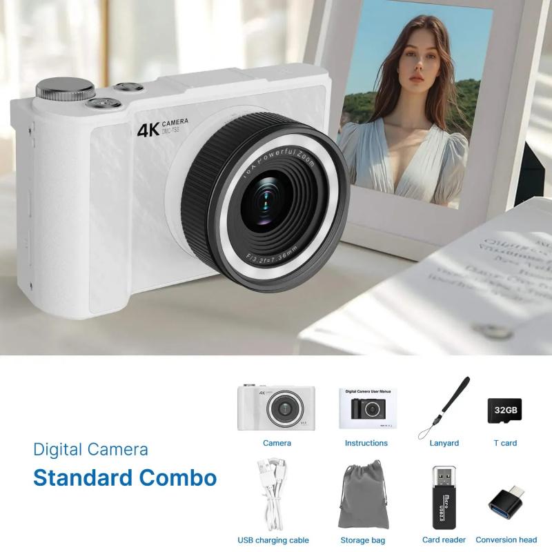 Digital Camera for Photography with Fill Light, 4K Vlogging Camera, 16X Digital Zoom Compact Cameras, 48MP Vlogging Camera with 32GB Card, Point and Shoot Digital Cameras