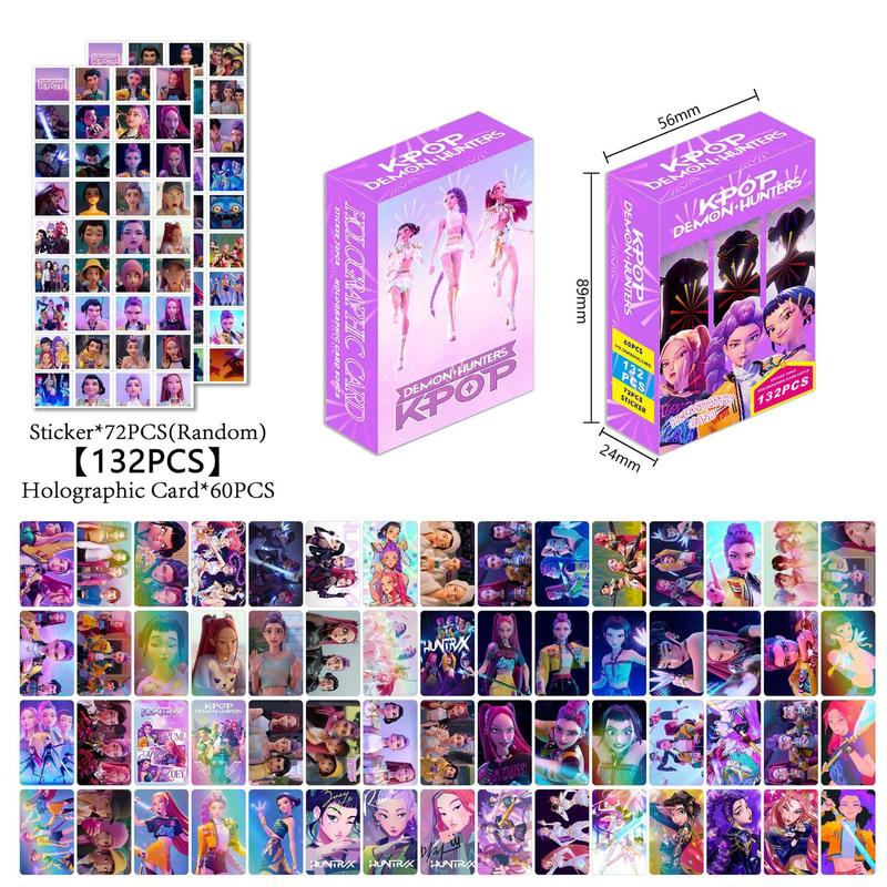 132 Pcs Kpop Anime Character Laser Photo Cards, Holographic Mini Stickers, Dual-Sided Lomo Cards, Durable Paper Material, Creative Gift Ideas