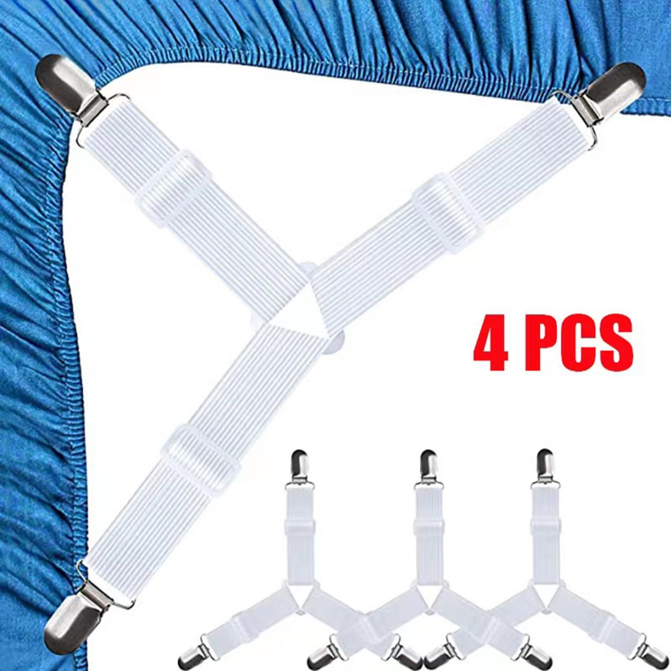 4-Pack Adjustable Elastic Band Clips, Triangle Bed Sheet Holders, Tablecloth Curtain Metal Clamps, Sofa Cushion Non-Slip Clips