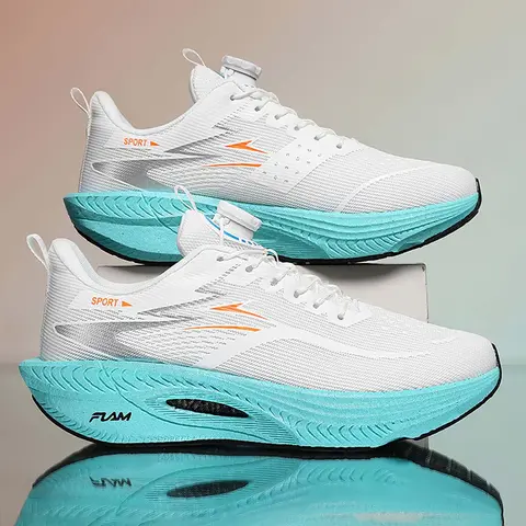 Men's Rotary Buckle Mesh Sporty Running Shoes, Shock-Absorbing Responsive Sneakers, Lightweight Non-Slip Footwear