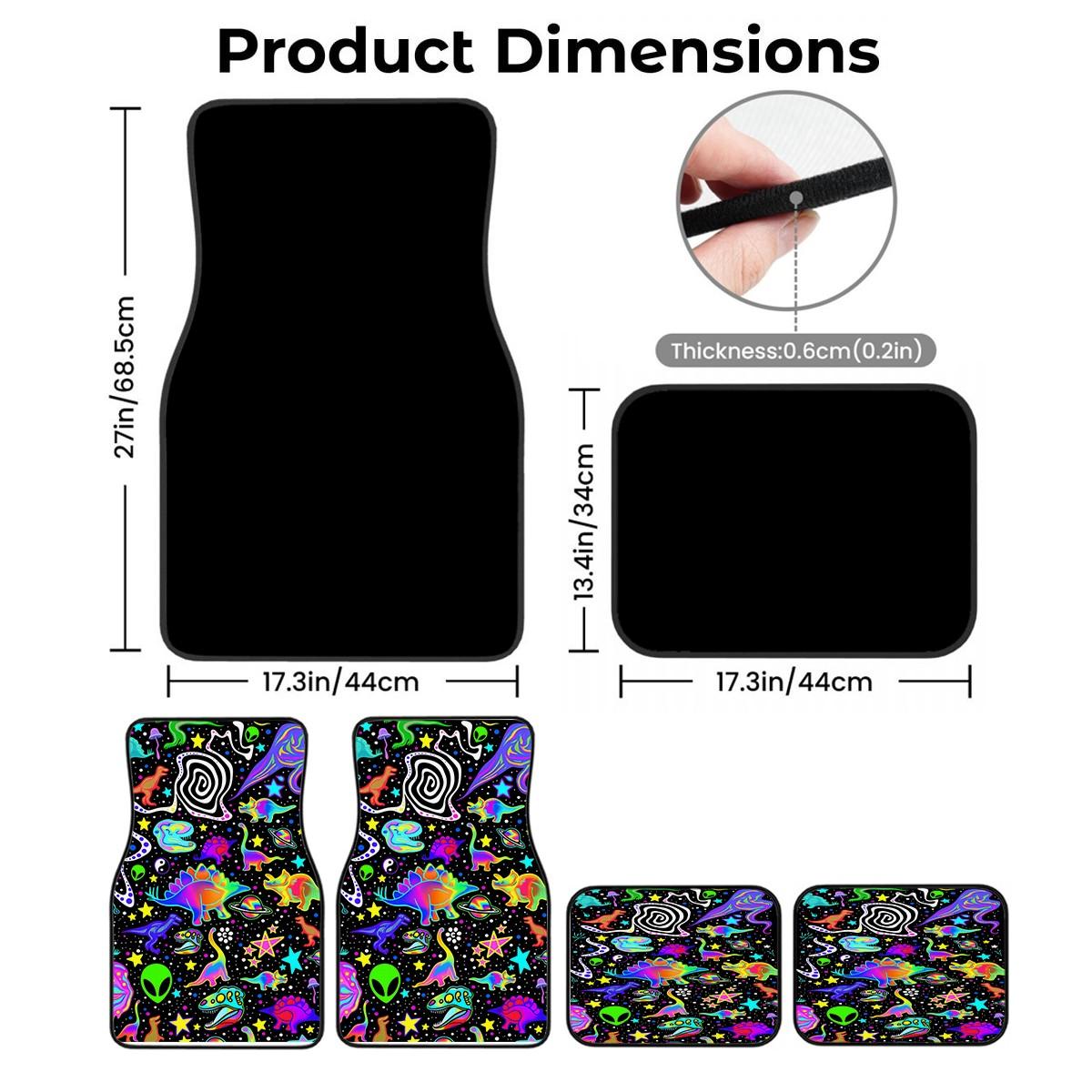 4pcs Y2K Neon Dinosaur Alien Car Floor Mats, Anti-Slip Polyester, Durable Absorbent, Easy to Clean, Suitable for Trucks Vans Suvs