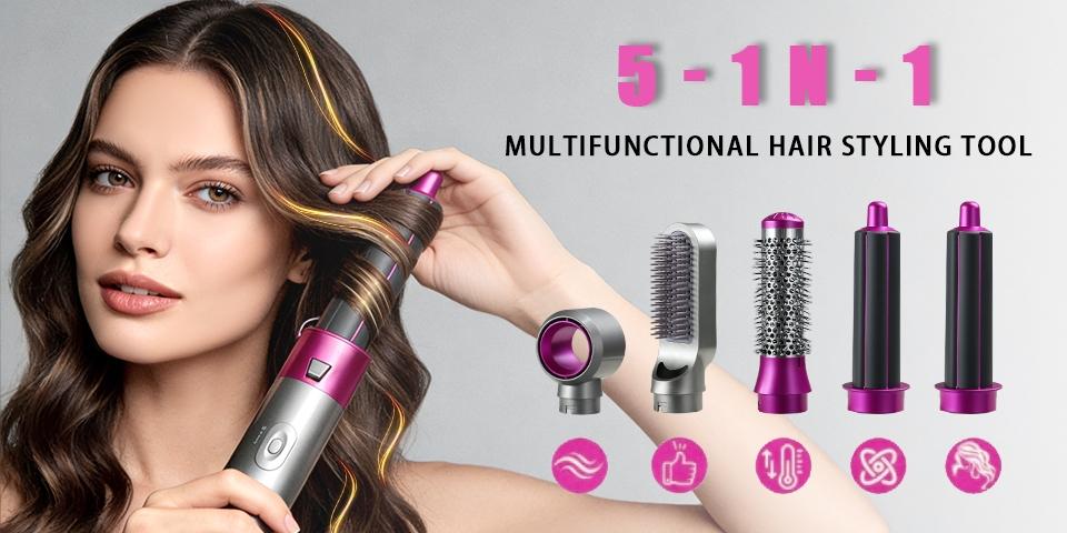 Multifunctional 5-In-1 Hair Dryer, Curling/straightening System, Smooth Shine, Quick Drying, Ceramic Coating, Professional Salon Blow Dryer