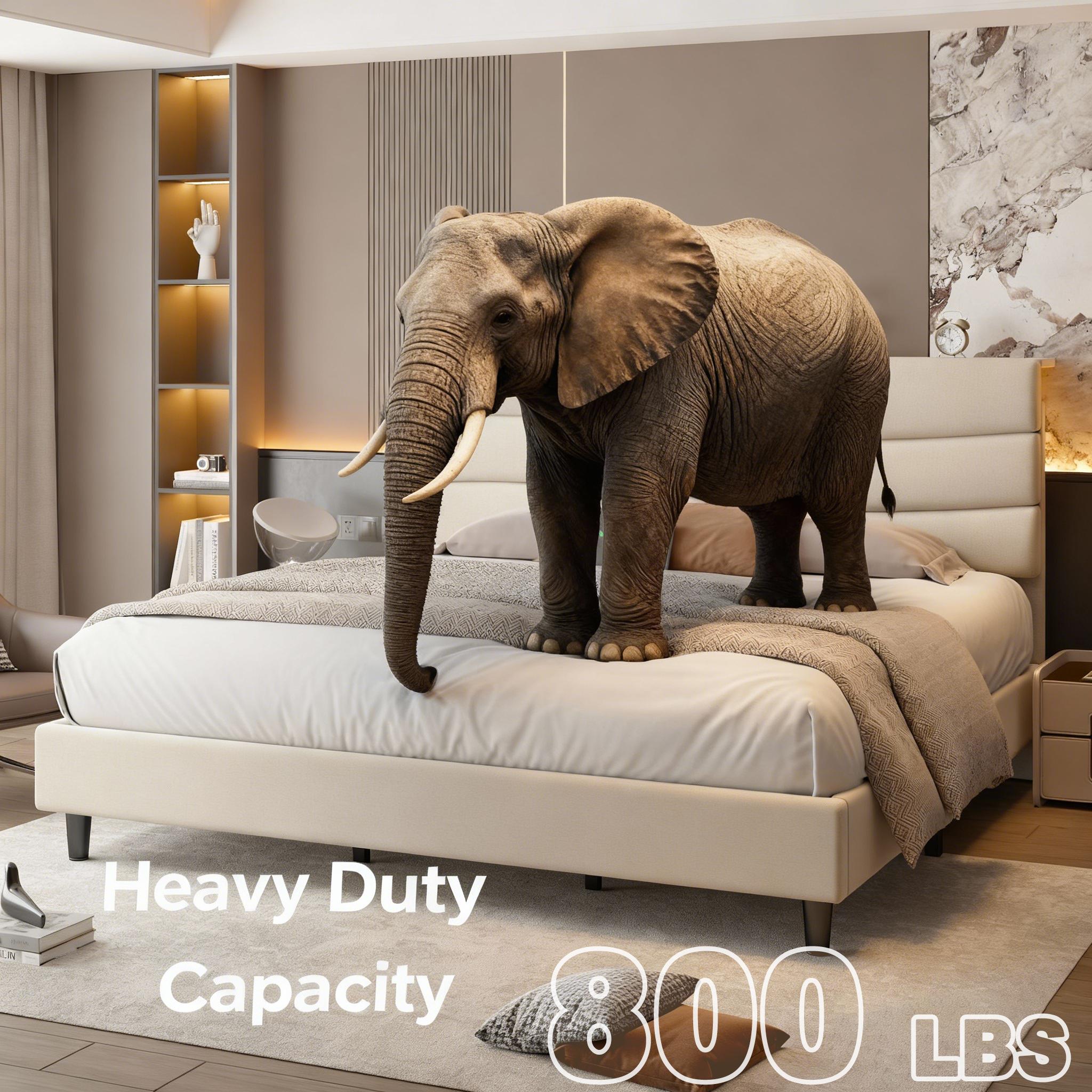 【JumpStar Sale】Raybee Quiet Luxury Upholstered Bed Frames for Queen with Headboard & Charging Station, No Mattress,Bed Frame with Storage Shelf, Flatform Bed Frame Holds 880LBS, No Noise, No Box Spring Needed, Twin, Full,King, Beige, Gray