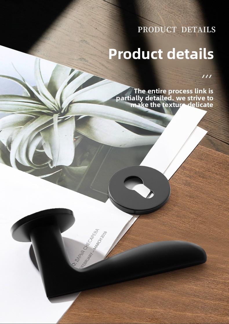 Home Interior Door Lock – Black Solid Wood Bedroom Lock, Lever Handle, Silent Split Bathroom Lock