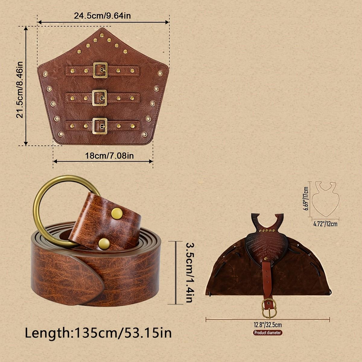 4pcs Medieval Knight Buckle Wrist Guards, Leaf Texture Waist Bag, PU Leather Belt, Halloween Costume Accessory, Unisex Role Play Props