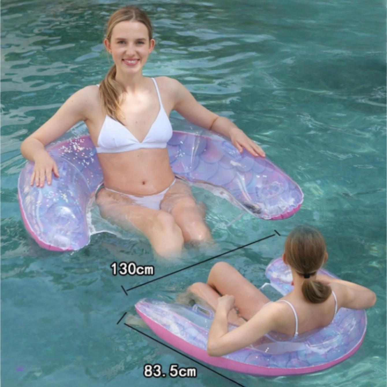 Inflatable Water Hammock, Fish Scale Glitter Floating Chair, Foldable U-Shaped Water Bed, Comfortable Lounge Float for Pool & Beach