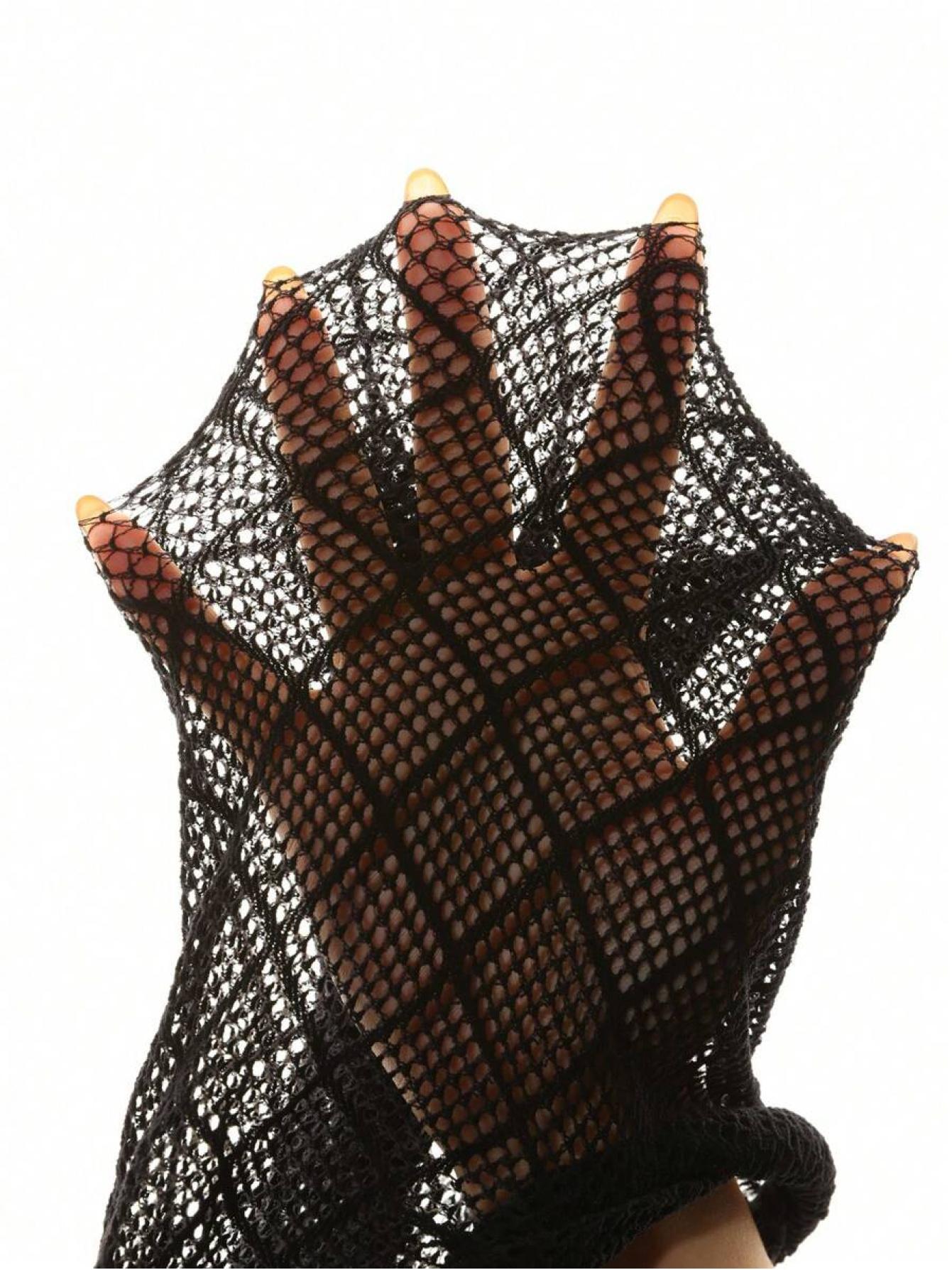 Plus Size Women'S Mesh See-Through Leggings | Suitable for Fall and Winter, Geometric-pattern, Slight Stretch Fabric