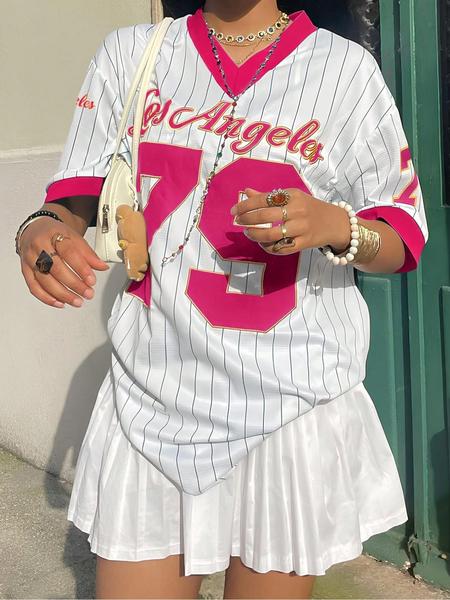 Women's Figure Print V Neck Tee, Fashion and Trends Casual Short Sleeve T-shirt for Daily Wear, Ladies Clothes for All Seasons