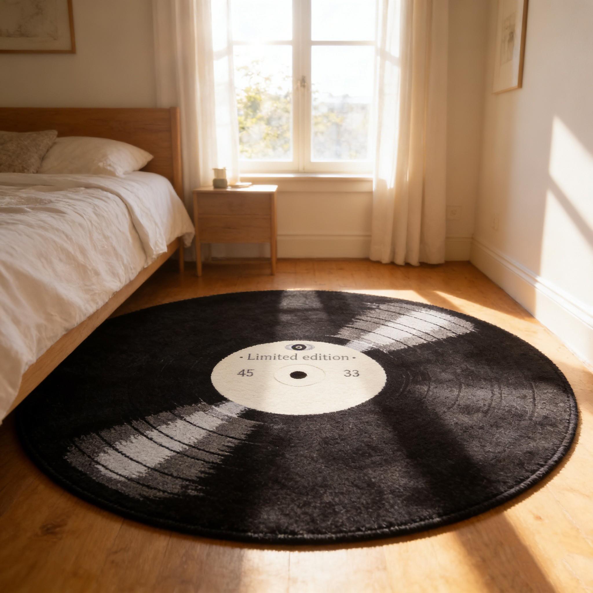 Vintage Vinyl Record Round Rug, Stain-Resistant, Non-Slip, Washable, Music Lover Decor, Living Room, Bedroom, Kitchen Mat